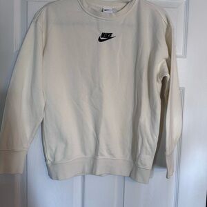 Girls Nike Off-White Crewneck Sweatshirt with Black Embroidered Swoosh Sz Large